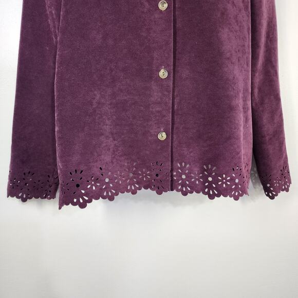 Sag Harbor Bice Shacket Shirt Jacket Sz 10 Faux Suede Collared Button Vtg Eyelet - Picture 4 of 11